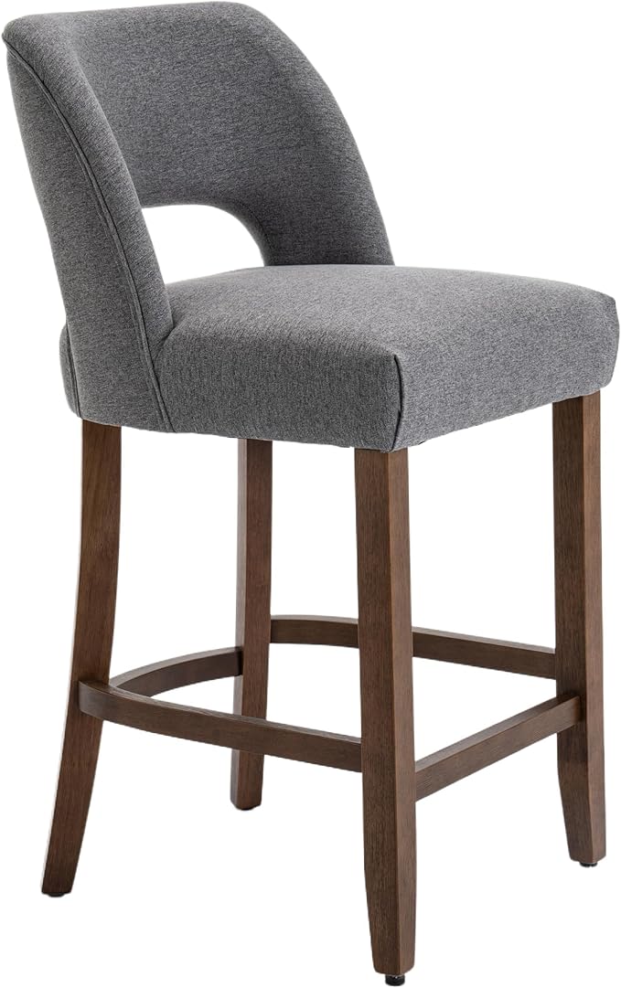 VKNOW Bar Stools Set of 6, 26" Upholstered Counter Height Bar Stools,Modern Counter Stools with Wood Legs for Kitchen Island Dining Room Bar,Fabric Grey