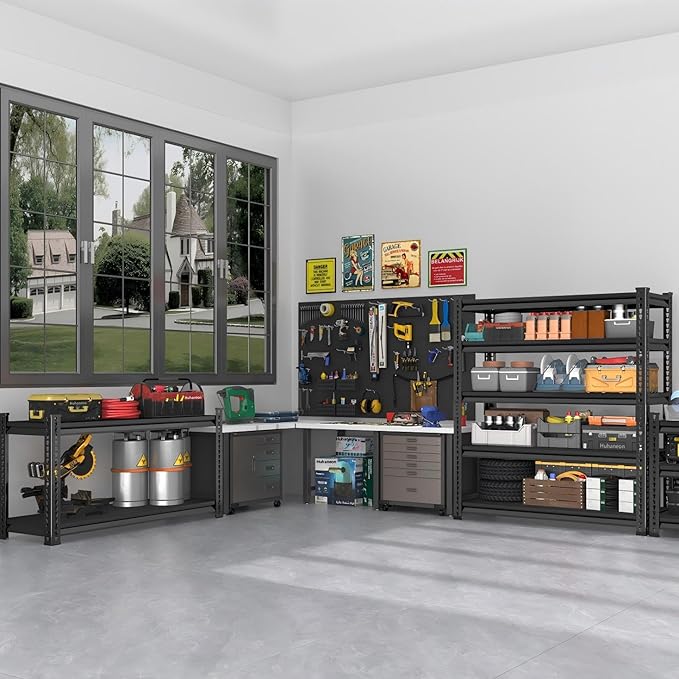Metal Garage Shelving for Storage - 48'' W 3,000 Lbs Heavy Duty 5 Tier Utility Shelves Freestanding - Adjustable Rack Units for Basement Pantry Kitchen - 48" W x 24" D x 78" H Black