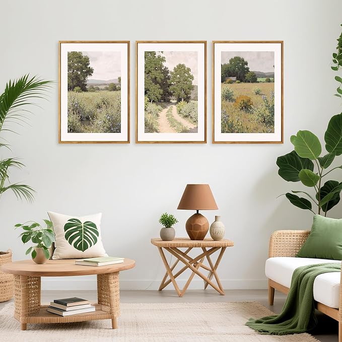 CHDITB Farmhouse Countryside Framed Canvas Wall Art, Rustic Nature Landscape Wall Decor, Vintage Pastoral Scenery Painting, Rural Meadow Path Artwork for Living Room, Bedroom, Office 24"x36"x3