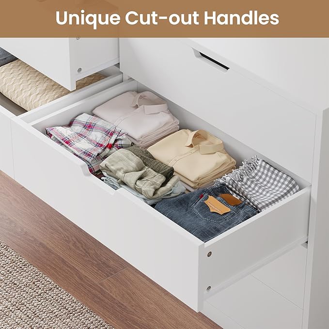 HAUOMS Modern 8 Drawer Dresser, White Chest of Drawers for Bedroom,Closet Dressers with Drawers for Living Room, Entryway, Hallway