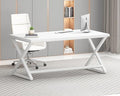 IBF White Computer Desk, Modern Home Office Desk for Writing Work Study, Simple Wooden Metal Pc Gaming Desk in Bedroom, Executive Laptop Workstation Computer Table, White Oak, 55 Inch