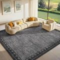 GarveeHome 5x7 Black Grey Small Rugs for Bedroom Living Room Modern Neutral Non Slip Soft Kitchen Rug Geometric Bordered Washable Stain Resistant Throw Carpet, Grey