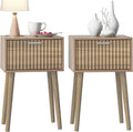 LAATOOREE Nightstands Set of 2, Small Size Side End Table, Bedside Table with Fluted Door, Solid Wood Feet; for Bedroom, Small Bed