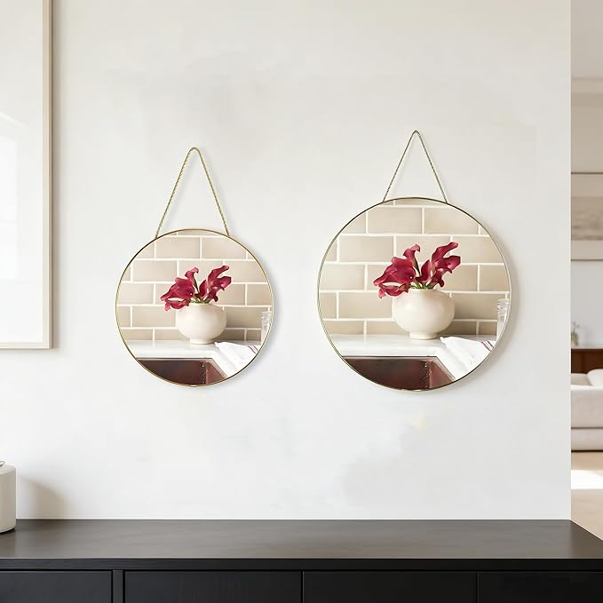 Funerom Gold Round Wall Mirror 15.4 Inches Circle Mirror Bathroom Mirrors for Over Sink