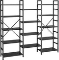 SUPERJARE Triple Bookshelf, Bookcase with 14 Open Display Shelves, Wide Book Shelf Book Case for Home & Office, 5 Tier, Black