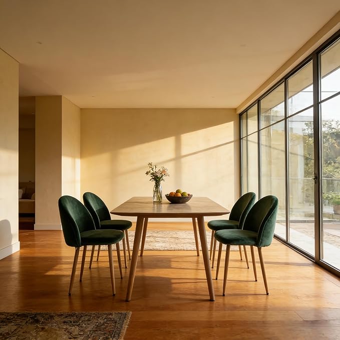 Dining Chairs Set of 2, Velvet Comfortable Seats, Mid-Century Modern Living Room Chairs, Upholstered Kitchen Chairs with Wooden Legs and Padded Seat for Bedroom Office Easy Assembly, Green