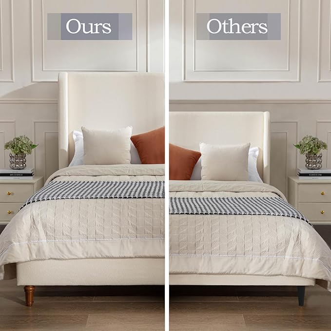 California King Size Upholstered Bed Frame, 54" Tall Headboard Wingback Platform Bed Frames, Elegant Simplicity/Strong Wood Slats Support/No Box Spring Needed/No Noise, Beige Boucle
