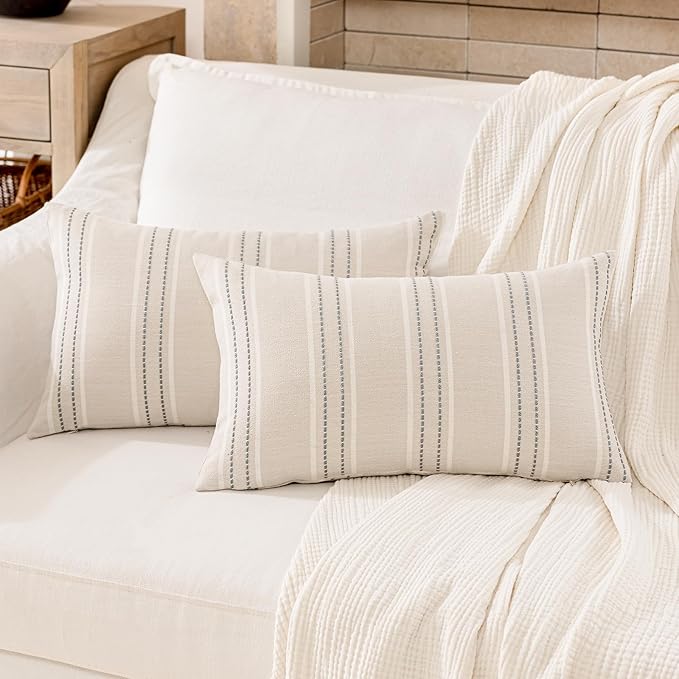 Hckot Throw Pillow Covers 12x20 Set of 2 Grey Pillow Covers Farmhouse Decorative Pillows Textured Linen Lumbar Cushion Covers for Sofa Couch Bed Living Room Decor(Light Grey)