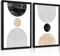 Mid Century Modern Wall Art Prints Set of 2 Neutral Abstract Geometric Wall Art Boho Canvas Prints Mid Century Eoind Wall Decor Modern Abstract Pictures Artwork for Home Room 16x24 Inch Black Framed