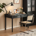 Solid Wood Computer Desk with Double Drawers, Black Vintage Rubber Wood Writing Desk for Home Office 47.2"