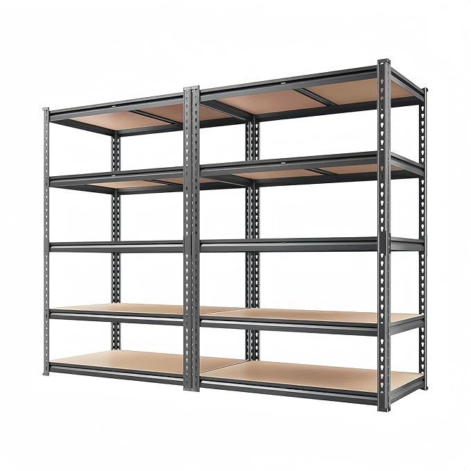 Garage Shelving Heavy Duty, 2450LBS Metal Storage Shelves 5 Tier, Adjustable Shelving Unit 30" W x 12" D x 62" H, Boltless Garage Storage Rack for Grage Basement, Pantry, Warehouse 2Pcs