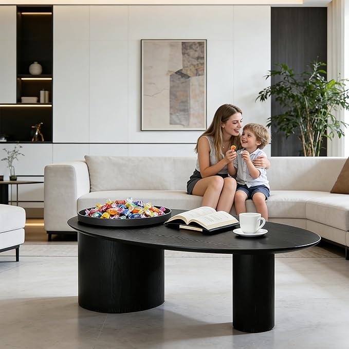 47.24” Oval Coffee Table, Modern Center Table with Storage & Removable Tray, Dinning Table, MDF Side Table for Living Room, Apartment, Small Space, Office.(Black)