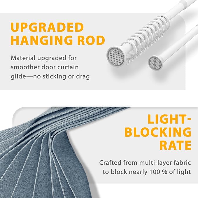 Jilron Accordion Door Curtain Set - 100% Blackout, with Curtain Rod Included, for Bedroom Privacy Protection (Blue-43 W x 78" L+Rod)