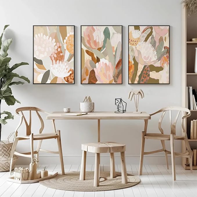 Abstract Flower Wall Art Boho Floral Wall Decor Modern Botanical Canvas Prints Neutral Banksia Flower Pictures Minimalist Floral Poster Painting for Bedroom Living Room 12x16 Inch Unframed Set of 3