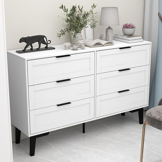 TaoHFE 6 Drawer Dresser for Bedroom Modern White Chest of Drawers for Nursery Wood Dresser for Kids Horizontal Dressers & Chests of Drawers for Bedroom Living Room