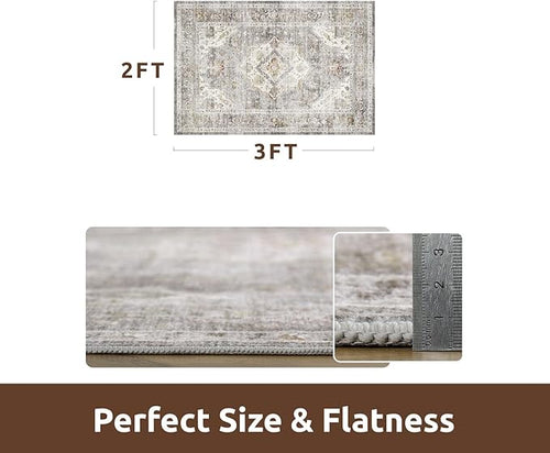 AMOAMI-2X3 Small Rug-Washable Rugs Entryway Mat Indoor-Soft Vintage Non Slip Rugs for Kitchen Laundry Room Bathroom Grey Decorative Accent Rug for in Front of Sink 24 Inch x36 Inch