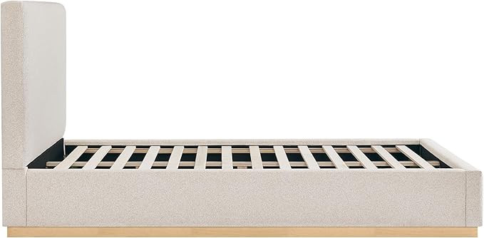 KISLOT Upholstered Queen Size Bed Frame, Boucle Fabric Platform Bed Mattress Foundation Noise-Free No Box Spring Needed Easy Assembly