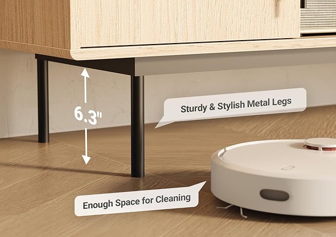 Claiks Mid Century Modern TV Stand for TV up to 70 inch, Entertainment Center with Sliding Barn Doors & Adjustable Shelve, Retro Low Profile Media Console TV Table for Living Room, Natural Oak