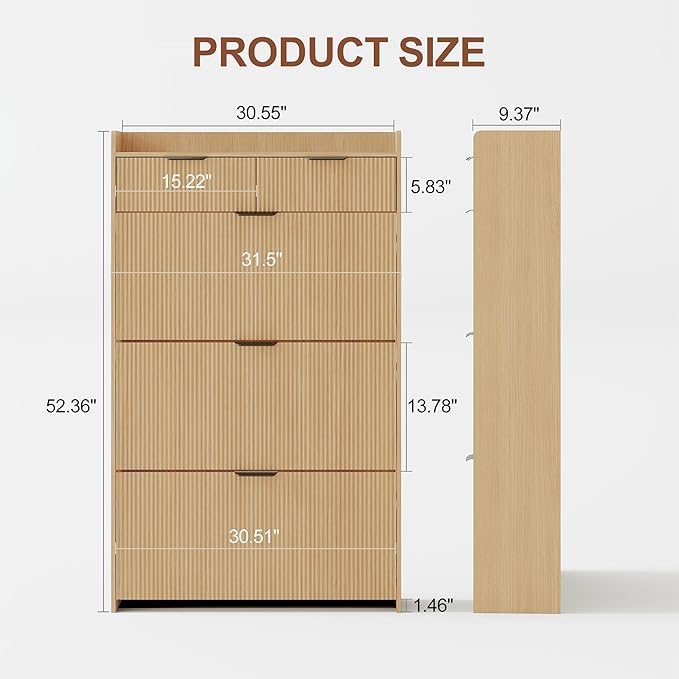 IDEALHOUSE Modern Shoe Cabinet with 3 Flip Drawers & 2 Small Drawers & Hook, Slim Fluted Shoe Storage Organizer, Narrow Entryway Cabinet for Apartment, (Wood Color, 3 Flip Drawers)
