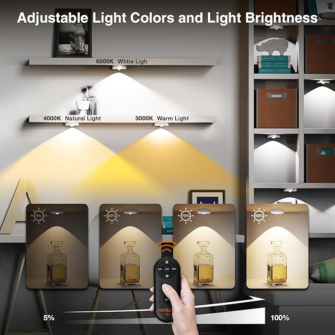 Puck Lights with Remote Control Rechargeable,Wireless Under Cabinet Lighting,2000mAh Battery Operated Tap Push Touch Lights,Stick On Lights for Counter,Shelf,Bookcase (White, 3 Pcs)