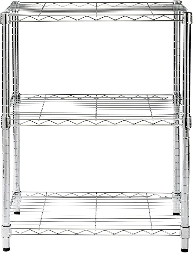 Honey-Can-Do 3-Tier Heavy-Duty Adjustable Shelves, Metal Storage Rack with 250-lb Shelf Capacity, Chrome, 14" W x 24" L x 30" H