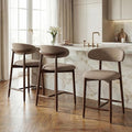 Bar Stools Set of 3, 25.6″ Counter Height Bar Stools with Wood Legs, Upholstered Modern Kitchen Barstools for Kitchen Island Dining Room Bar, Camel