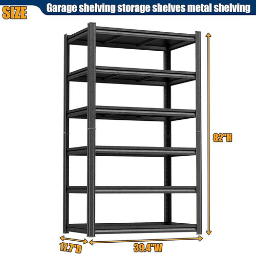 82"H-40"W Garage Shelving Unit 3000LBS Storage Shelves heavy duty 5 tier meta1 shelf adjustable storage rack for Basement, Warehouse, Pantry, Closet, Kitchen 82" H x 39.4" W x 17.7" D, Black