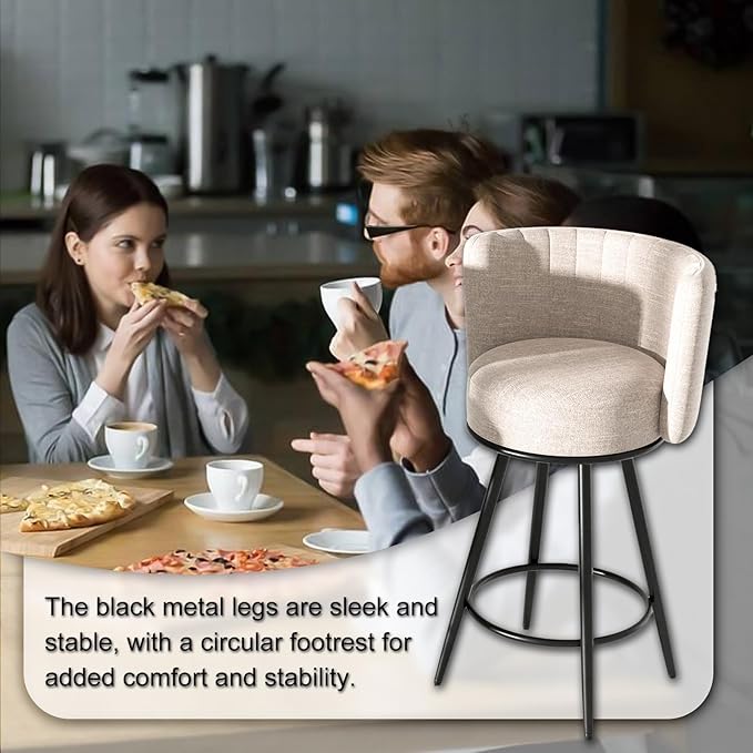 HONIFUR Bar Stools Set of 6, 27" Tufted Modern Counter Height Bar Stools, Upholstered Barstools with Back & Footrest Metal Legs, Stools for Kitchen Island, Counter, Cafes, Dining Room (Beige)