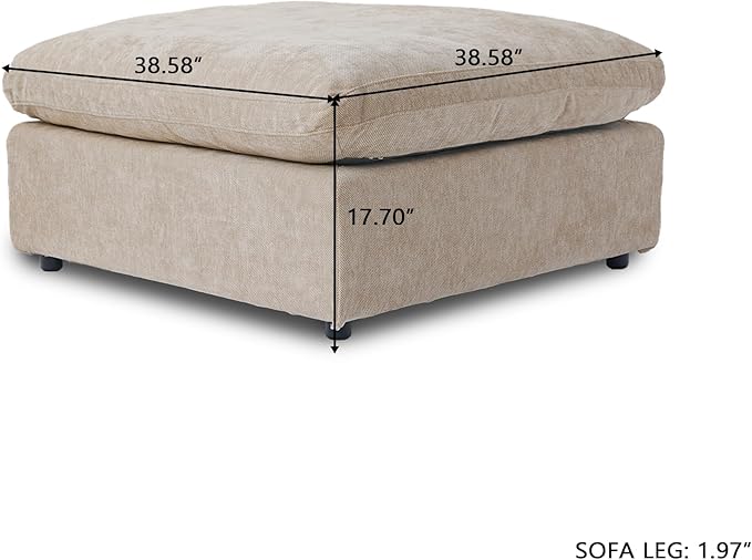 Cloud Modular Sectional Sofa, Linen Blend Fabric Ottoman Module Couches for Living Room, Cushion Covers Washable&Removable, Khaki