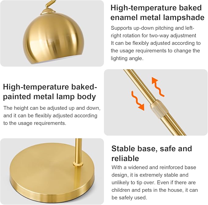 Brushed Gold Arc Floor Lamp 71" Tall, Dimmable 12W LED Smart Standing Lamp with Remote, 360° Rotatable Adjustable Height & Span, Elegant Floor Lamp for Living Room, Bedroom, Office, Library