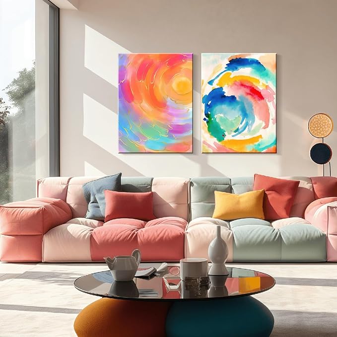 2pcs Framed Abstract Canvas Wall Art Set Of Prints Colorful Gallery Artwork Posters For Living Room Bedroom Bathroom Modern Decorative Pictures On Canvas24x16 Inch