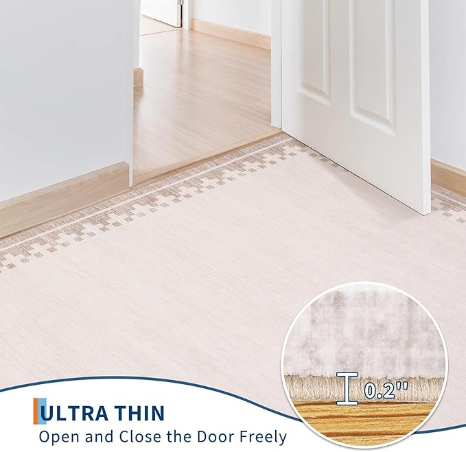 GarveeHome 2x6 Washable Entryway Hallway Runner Rug with Non Slip Back Cross Bordered Low Pile Living Room Bedroom Bathroom Carpet Modern Geometric Neutral Indoor Rugs, Light Camel/Seashell