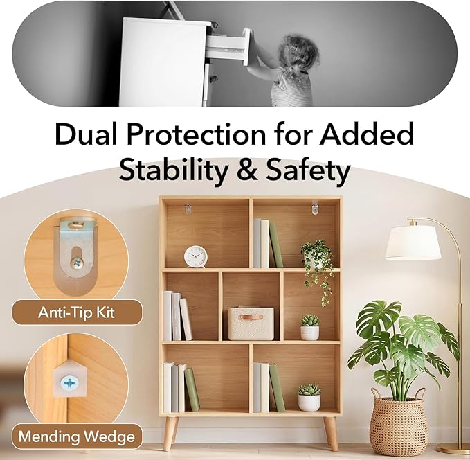 DUMOS Bookshelf, 7 Cube Storage Organizer with Legs, 3 Tier Modern Wooden Bookcase, Open Standing Display Shelf for Living Room, Bedroom, Office, Wood