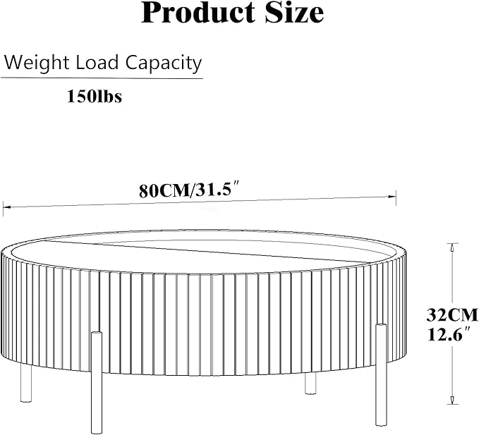 Modern 31.5” Round Coffee Table, Small Center Table with Large Built in Storage, MDF Wood Side Table, Dinning Table for Living Room, Apartment, Small Space.(Black)