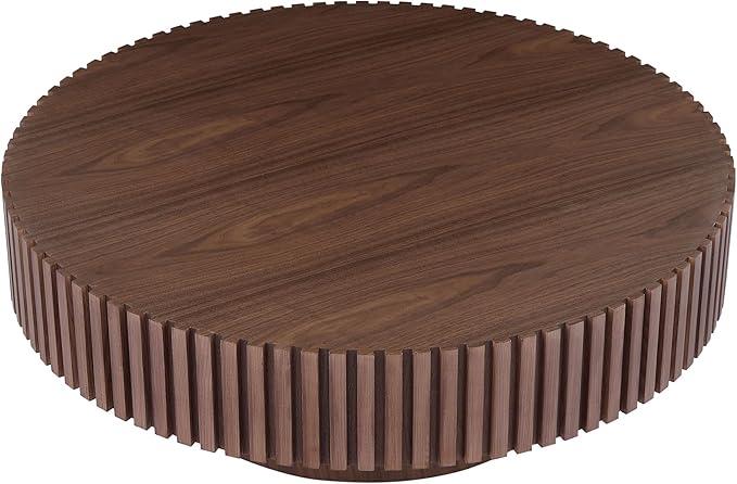 KEVINSPACE Round Coffee Table, 39" Big Wooden Fluted Coffee Table with Fluted Base, Circle Accent Center Table for Living Room Apartment Office Small Space, Easy Assembly, Walnut