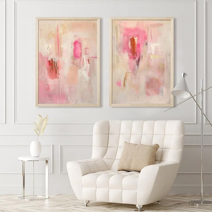 Abstract Wall Art Neutral Modern Canvas Painting Decor Pink Beige Minimalist Wall Art Contemporary Abstract Poster Artwork for Living Room Bedroom 16x24 Inch Wood Framed Set of 2