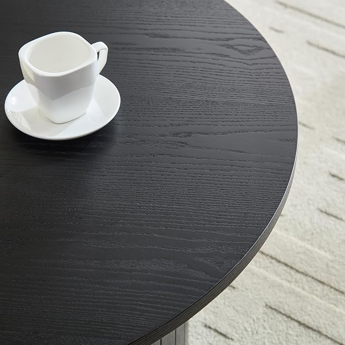 33.07" Round Coffee Table with Storage, 2 Tier Modern Wood Center Table with Drawer, 2 Tiers and 1 Drawer, Accent Table for Living Room, Apartment, Small Space.(Black)