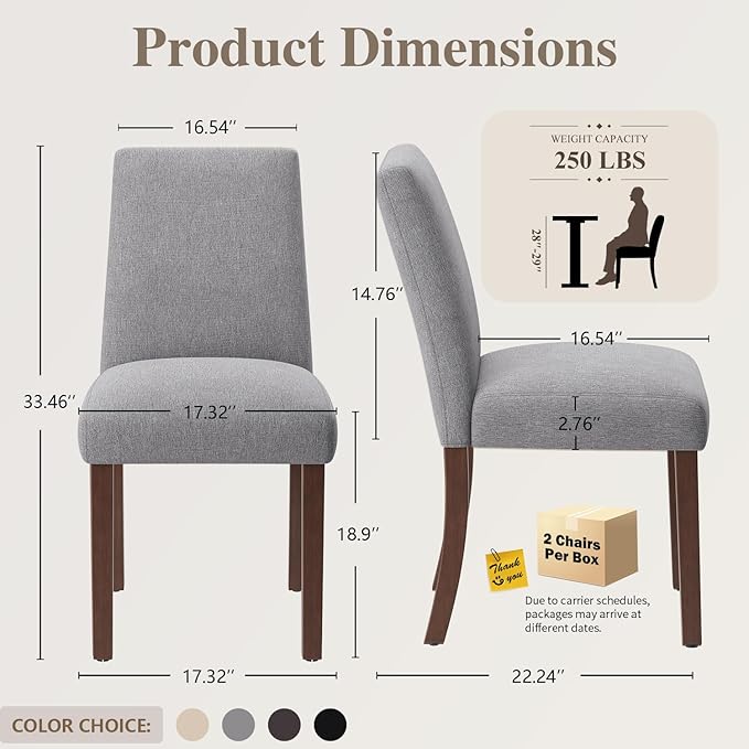 Dining Chairs Set of 6, Modern Dining Room Chairs with Wooden Legs, Upholstered Kitchen Farmhouse Parsons Chairs for Restaurant & Cafe- Gray