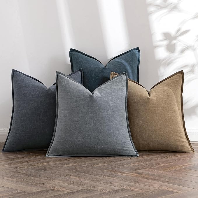 MIULEE Neutral Navy Linen Pillow Covers Pack of 4 Decorative Natural Throw Pillow Covers Soft Accent Boho Farmhouse Couch Pillowcases Coastal Home Decor for Living Room Bed Sofa 24x24 Inch