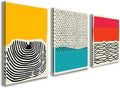 3 Piece Framed Canvas Wall Art, Modern Abstract Geometric Color Block Canvas Wall Decor, Set of 3 Wall Art for Living Room Bedroom Office, 12x16 Inch