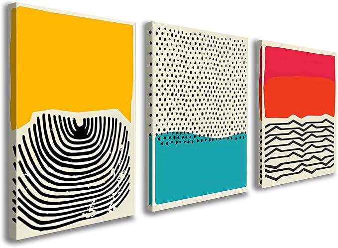 3 Piece Framed Canvas Wall Art, Modern Abstract Geometric Color Block Canvas Wall Decor, Set of 3 Wall Art for Living Room Bedroom Office, 12x16 Inch