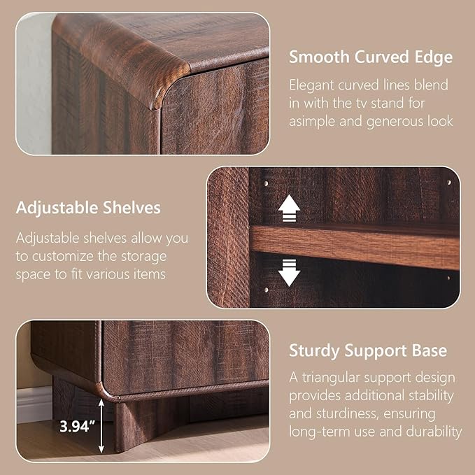 IFGET Modern Buffet Cabinet with Storage, 70" Large Sideboard Buffet Storage Cabinet with 4 Doors and Adjustable Shleves, Wooden Curved Coffee Bar for Dining Room, Kitchen, Living Room, Brown