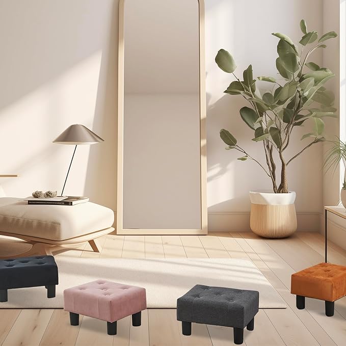 Poofzy Small Foot Stool Ottoman, Velvet Ottoman Foot Rest with Legs, Rectangle Foot Rest for Couch, Footstools and Ottomans Small for Living Room and Entryway (Black)