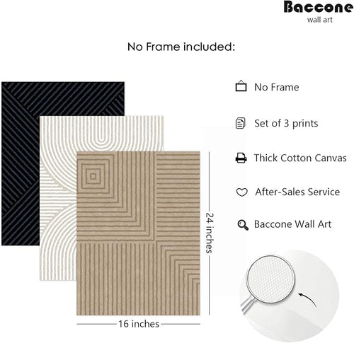 Abstract Modern Wall Decor Art Set of 3 Boho Neutral Canvas Wall Art Beige Minimalist Line Wall Art Decor Brown Black Art Modern Abstract Prints Pictures for Living Room Bedroom 16x24 Inch Unframed