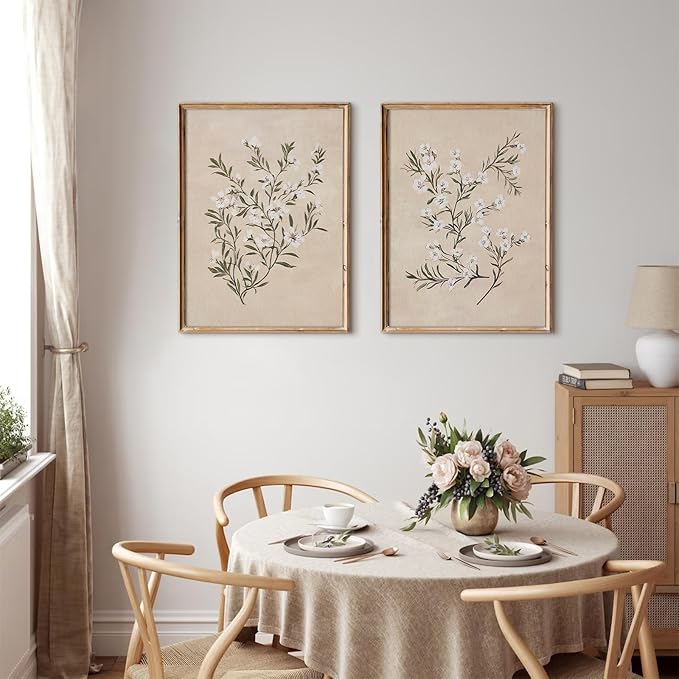 Vintage Botanical Wall Art Neutral Floral Prints Farmhouse Flower Canvas Wall Decor Watercolor Wildflower Pictures Nature Minimalist Artwork for Living Room Bedroom 16x24 Inch Unframed Set of 2