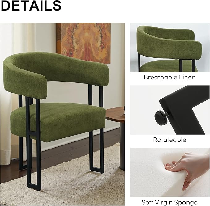 SIMTONAL Mid-Century Modern Dining Chairs Set of 6, Armrest Barrel Dining Chairs Side Accent Chairs with Curved Back, Upholstered Armchairs for Kitchen, Soft Teddy Fleece Surface, Green