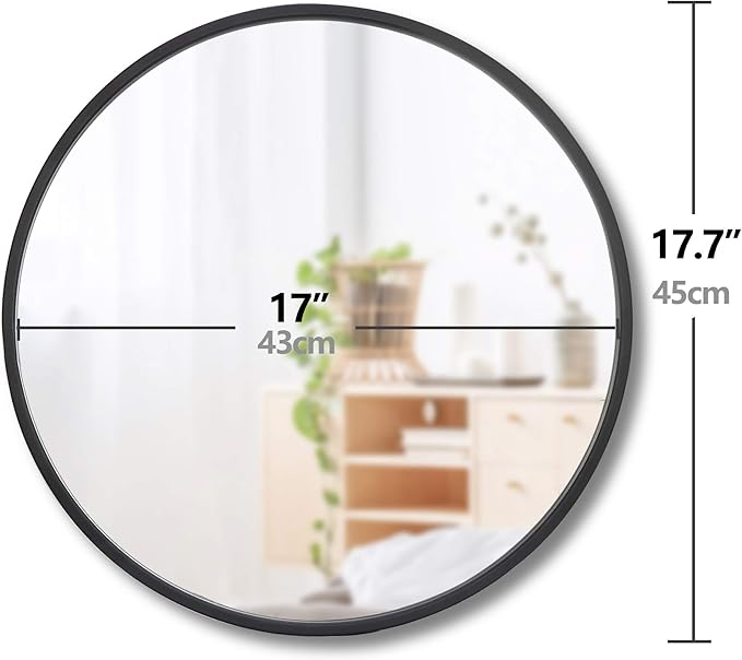 Smartxchoices 18 Inch Black Round Mirror, Stylish Wall Mounted Metal Frame Circle Mirror for Bathrooms, Washrooms, Living Rooms, Vanity Décor, Entryway