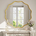 Round Wavy Mirror 42 Inch Bathroom Vanity Mirror Metal Frame Circle Wall Mounted Mirror for Bedroom Living Room Entryway Gold