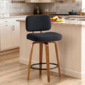 Counter Height Bar Stools, 26+inch Swivel Faux Leather Bar Stools with Back, Upholstered Mid-Century Modern Bar Chairs with Bent Wood Legs, Island Stools for Kitchen Counter, Bar, Black