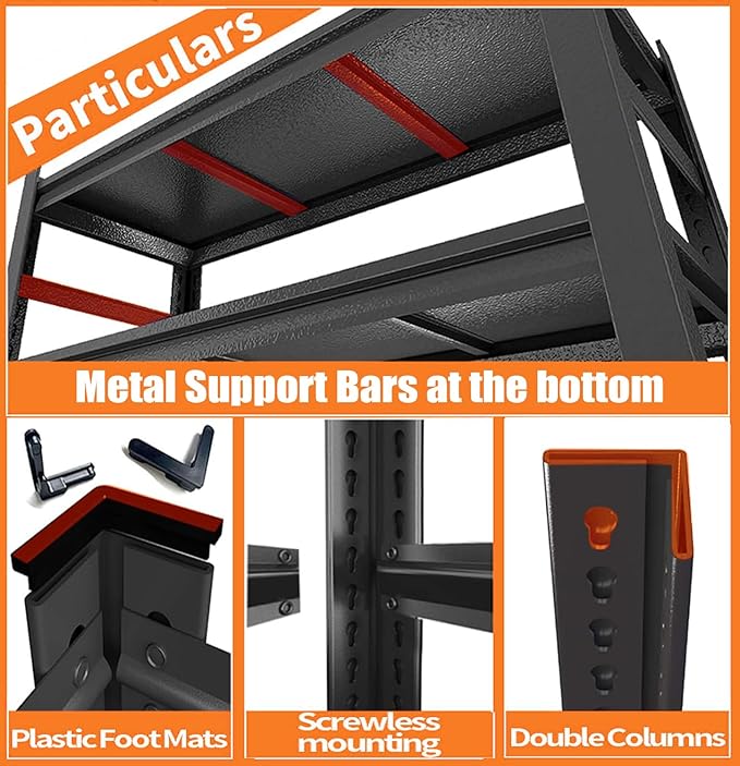 PRESTELION 44" H Storage Shelves 4-Tier Garage Shelving Unit Adjustable Metal Shelf Storage Rack for Basement, Warehouse, Pantry, Closet, Kitchen 44" H x 15.8" W x 11.8" D, Black